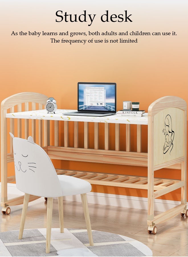 Spides Multifunctional Baby Crib 6 in 1 Convertible Wooden Baby Bed Adjustable Nursery Bed with Wheels Portable Foldable Baby Rocker Extended Length (106 to 150cm) Solid Wood Baby Bedside Sleeper with Flip Changing Station - Image 5
